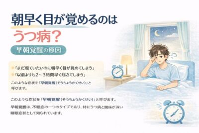 朝早く目が覚めるのはうつ病？早朝覚醒の原因　精神科専門医が解説のアイキャッチ画像